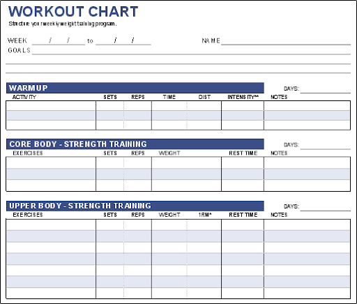 workout chart template