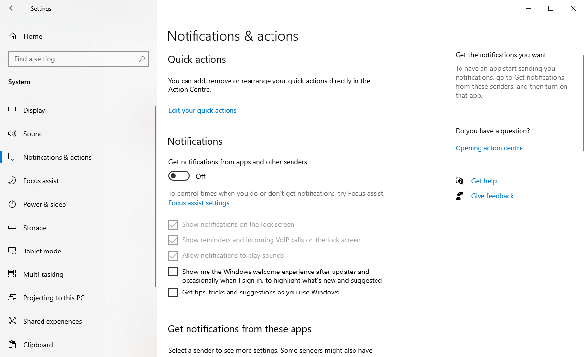 Disable all notifications on Windows 10