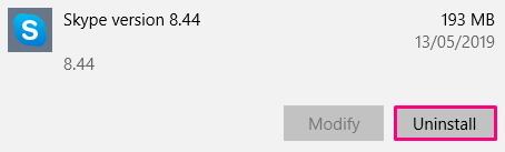 Uninstalling Skype