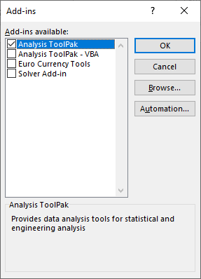 data analysis toolpak in excel