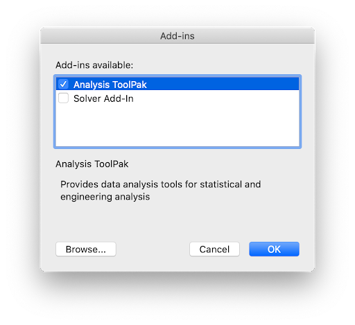 зареждане на инструментариум за анализ на данни в excel за mac