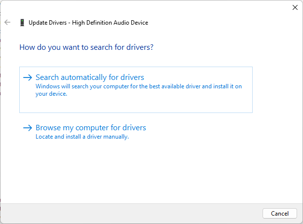 Search autoaticaly for updated driver software