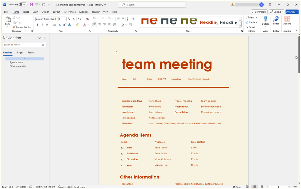 Event planning in Microsoft Word