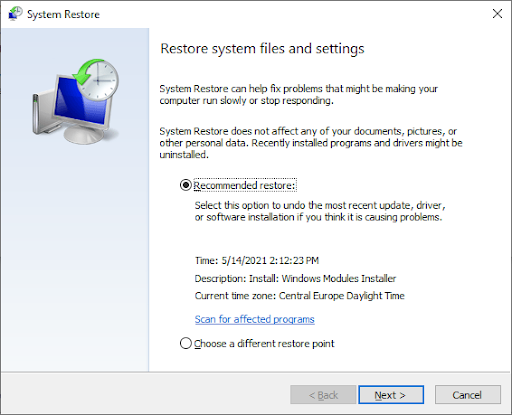 windows system restore