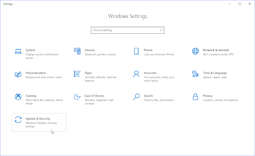 windows update and secueity tile