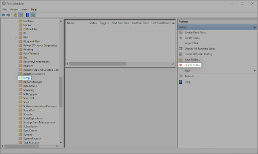 Showing the location of the rempl folder and Delete Folder button in the Task Scheduler