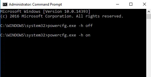 disable hiberfil.sys using command prompt