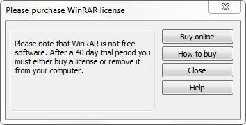 щракнете върху един от изскачащите бутони на WinRAR