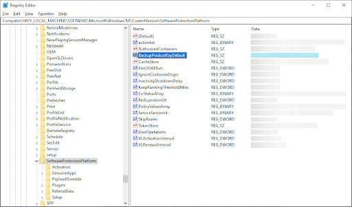 HKEY_LOCAL_MACHINE\SOFTWARE\Microsoft\Windows NT\CurrentVersion\SoftwareProtectionPlatform