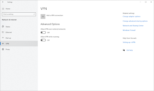 windows settings VPN