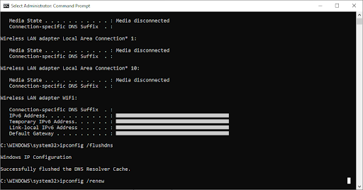 command prompt / flush dns