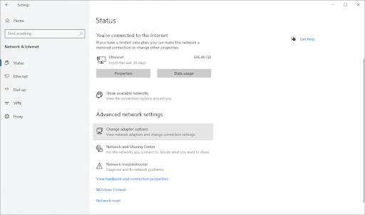 windows internet settings