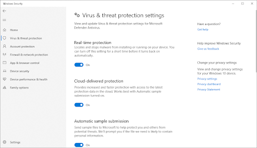 windows defender real time protection