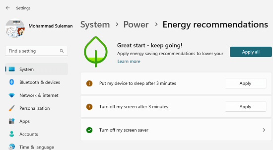 Energy Recommendations