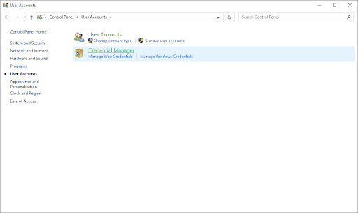 User Accounts > Credential Manager