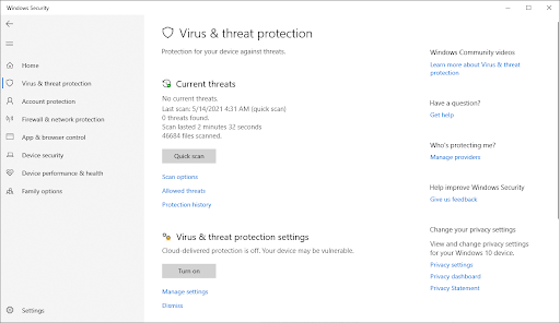 Virus & Threat Protection > Scanopties
