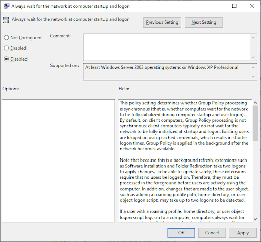 Configure to disable or nt Configured