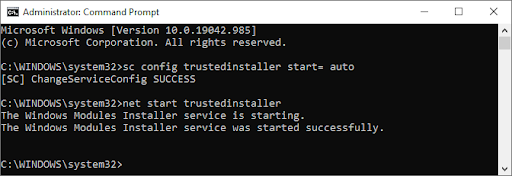 start the new windows module installer in the command prompt