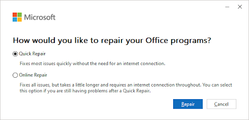 Repair Microsoft Office