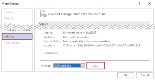 Disable add-ins in MS Word