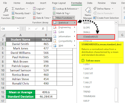 Excel statistical functions - STANDARDIZE