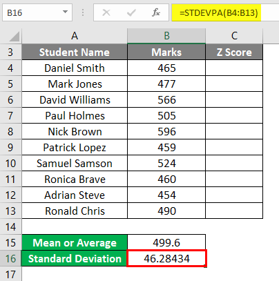 Standard Deviation results