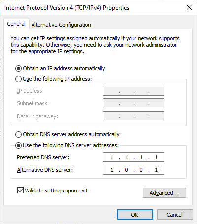 change DNS adress