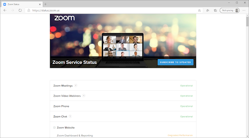 check the status of Zoom's servers