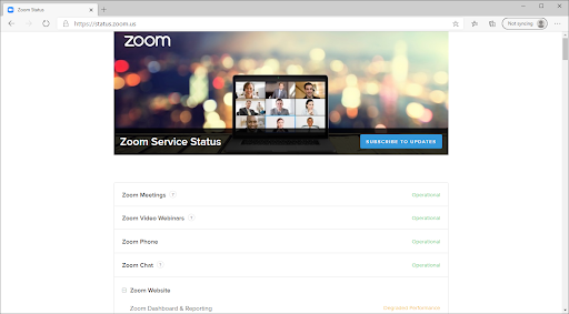 проверете състоянието на сървърите на Zoom