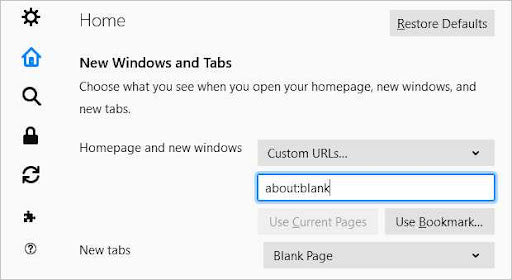 remove about.blank fro firefox
