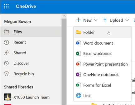 управление на папки и файлове в Onedrive