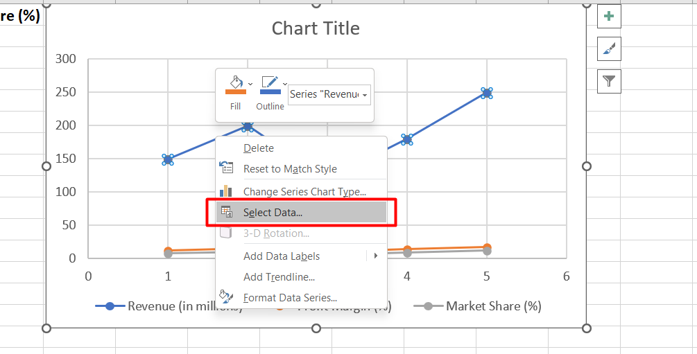 Right-click on the category labels you want to change within the chart and select