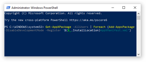 hoe to register windows 10 apps via powershell