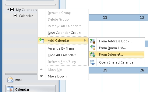 Adding internet calendars to outlook