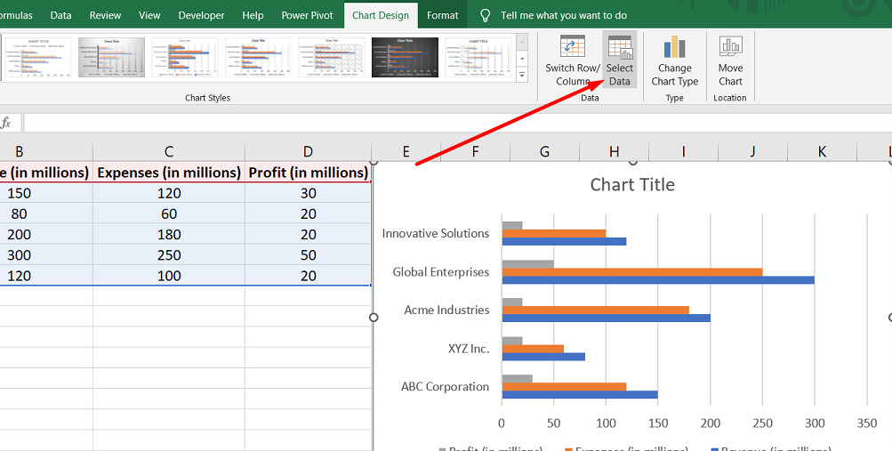 Right-click on the category labels you want to change in the chart and select