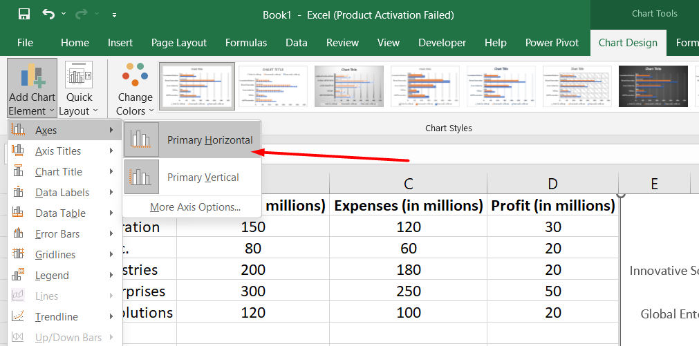 Go to the Format tab and locate the Current Selection group. Click the arrow in the box at the top, and then select