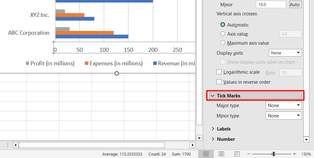 Expand Tick Marks and enter the desired number in the