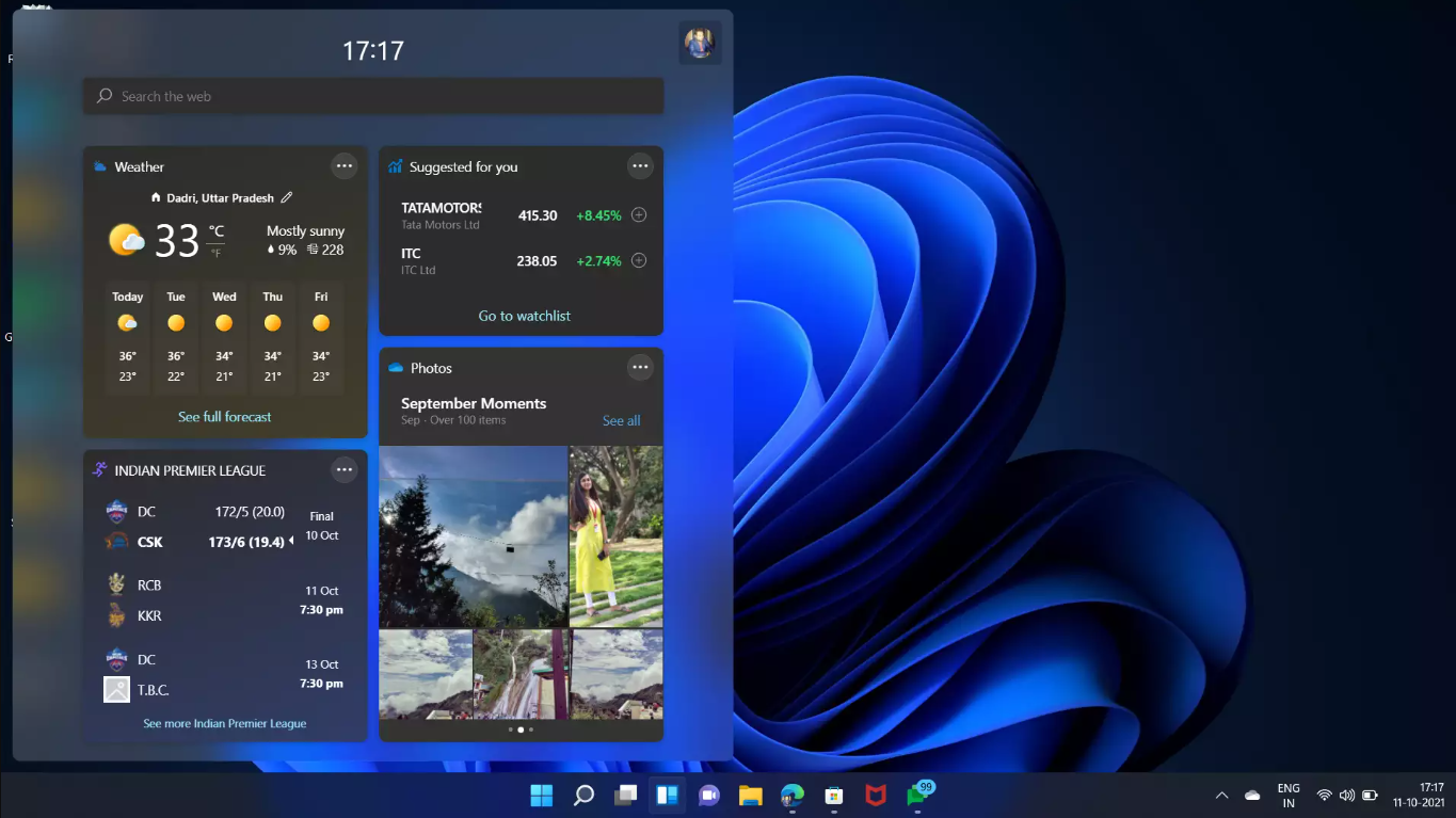 Панелът Widgets в Windows 11