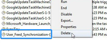 delete user feed synchronization task