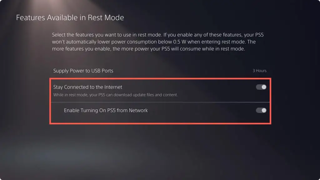 enable turning on ps5 network settings