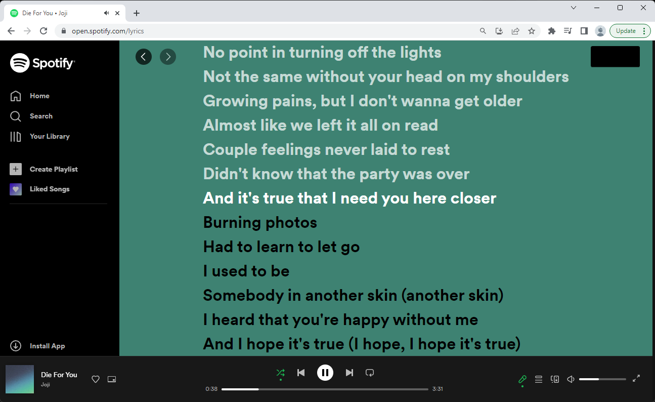 The Spotify lyrics feature in Spotify Web Player