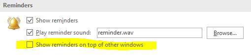 show reminders on top of other windows