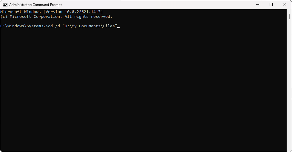 correct path in the command prompt