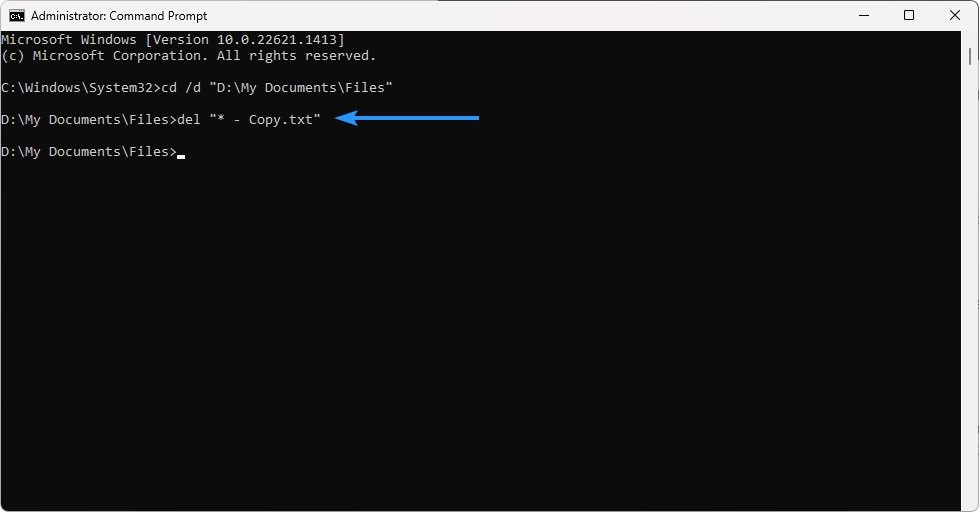 deleting duplicate files with command prompt