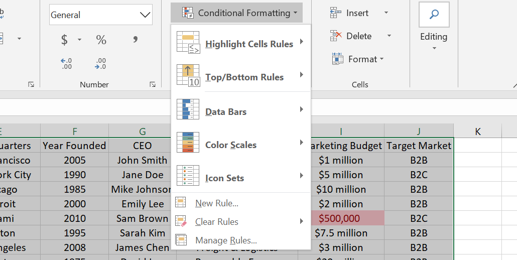 Microsoft Excel Условно форматиране