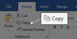 Copy text in word