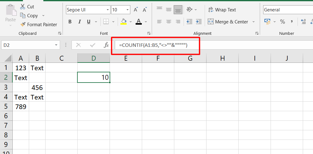 Press the Enter key to calculate the count. The result will appear in the cell where you entered the formula.