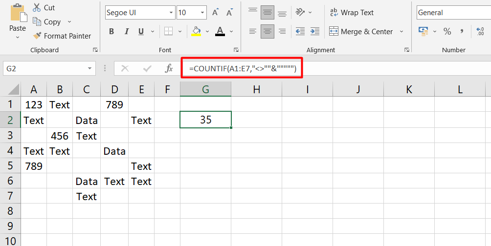 Press the Enter key to calculate the count. The result will appear in the cell where you entered the formula.