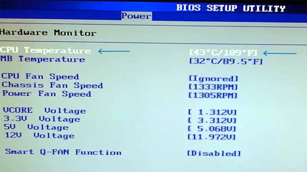 Checking CPU temperature in BIOS