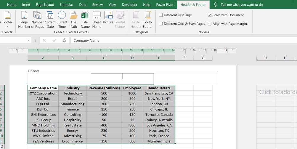 In the header section, enter the name or title of your report. You can format the text by selecting it and using options like font size, font style, or bold formatting.